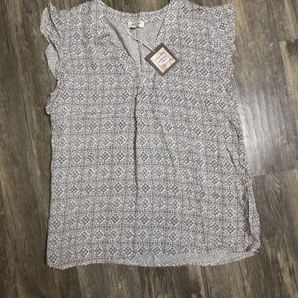 Marina Luna Blouse M-Flowy Feminine Boho Floral V Neck Cottagecore NWT